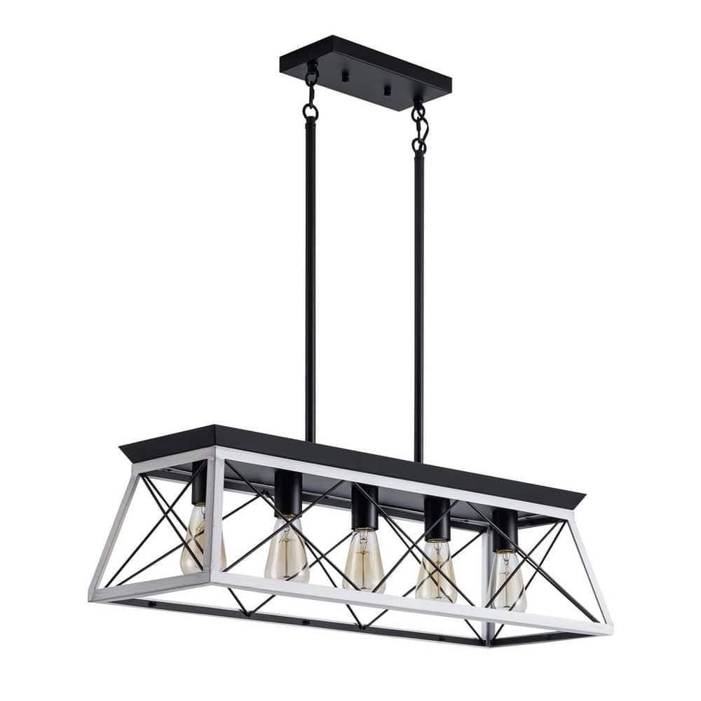 5-Light White Farmhouse Linear Vintage Cage Adjustable Hanging Chandelier for Kitchen Island Living Room (No Bulbs) price history on PriceWatchPro