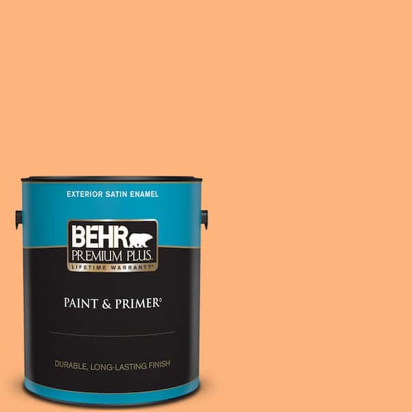 BEHR PREMIUM PLUS 1 gal. #P220-5 Fuzzy Peach Satin Enamel Exterior Paint & Primer