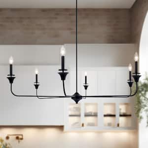 Transitional 6-Light Black Candlestick Chandelier for Living Room Large 48.8 in. W Island Pendant, LED Compatible