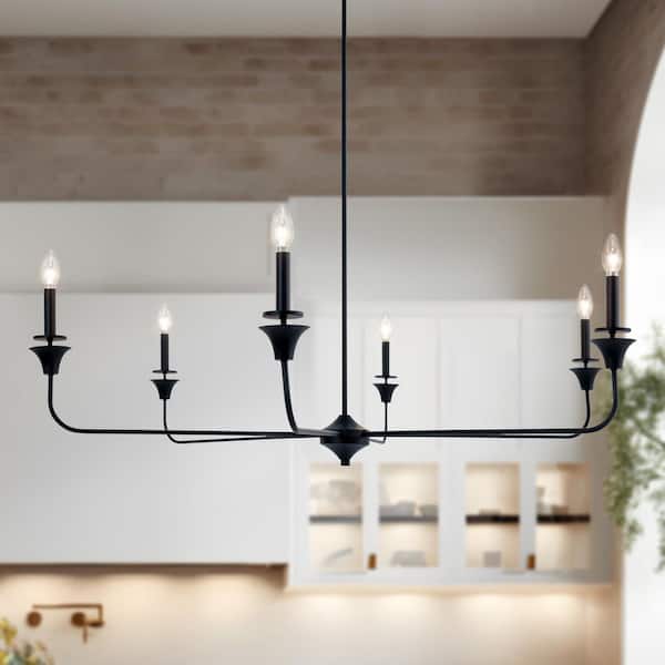 LNC Transitional 6-Light Black Candlestick Chandelier for Living Room Large 48.8 in. W Island Pendant, LED Compatible