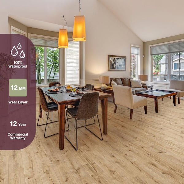 Echols Marsh Oak 12mm T x 7.56 in. W Waterproof Laminate Wood Flooring (15.95 sq. ft./Case)