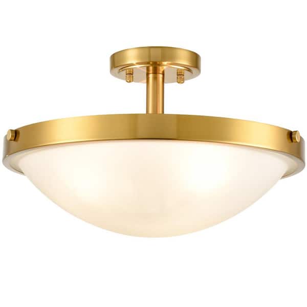 CLAXY 18.2 in. 3-Light Gold Modern Semi-Flush Mount with Frosted Glass Shade and No Bulbs Included 1-Pack