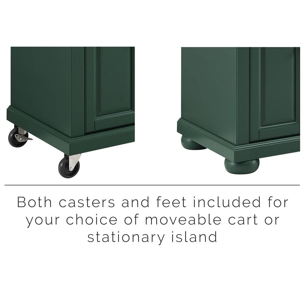 Emerald Green Birch Wood Kitchen Island Cart with Storage