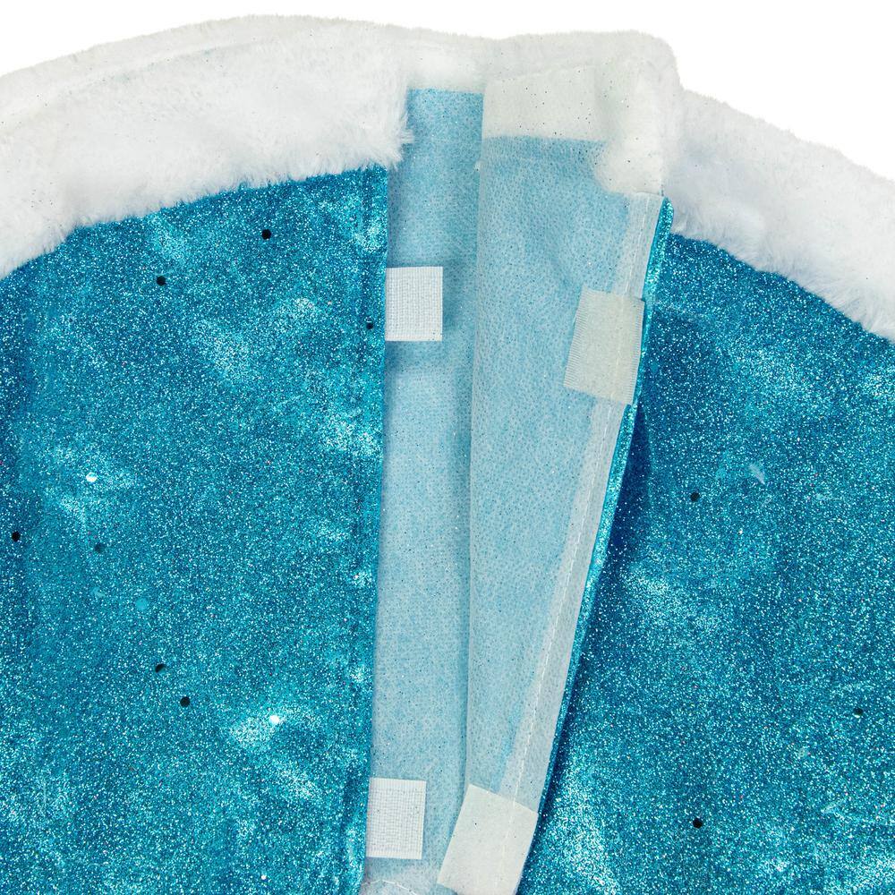 20" Blue Glittered Mini Christmas Tree Skirt with Faux Fur Trim