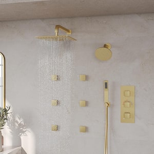 Dual Showerheads 8-Spray Wall Mount 12 in. Fixed and Handheld Shower Head 2.5 GPM in Brushed Gold Valve Included