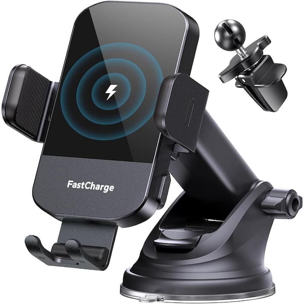 Wireless Car Charger with Auto Clamping Car Charger in Black