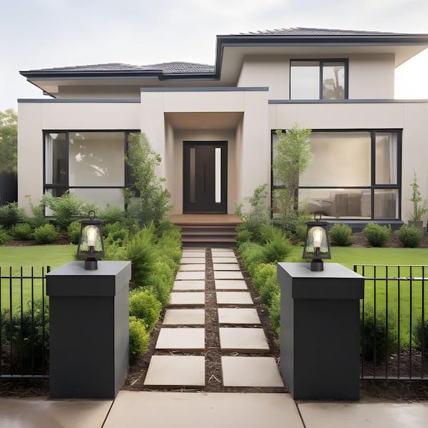 1-Light Rusty Bronze Metal Hardwired Outdoor Weather Resistant Post Light with Water Wave Glass and No Bulbs Included