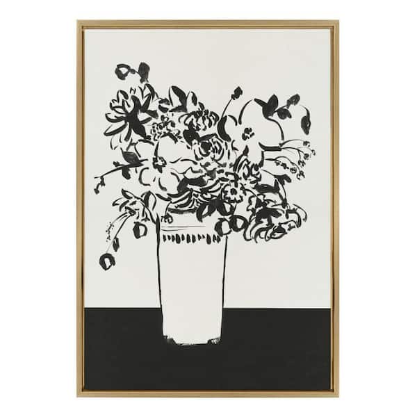 Kate and Laurel Sylvie 1043 Black and White Vase by Teju Reval of SnazzyHues Framed Art Print 33 in. x 23 in.