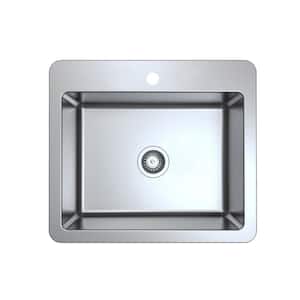 Valencia Series Dual Mount 25 in. 1-Hole Single Bowl Kitchen Sink in Satin Stainless Steel with Grid and Strainer