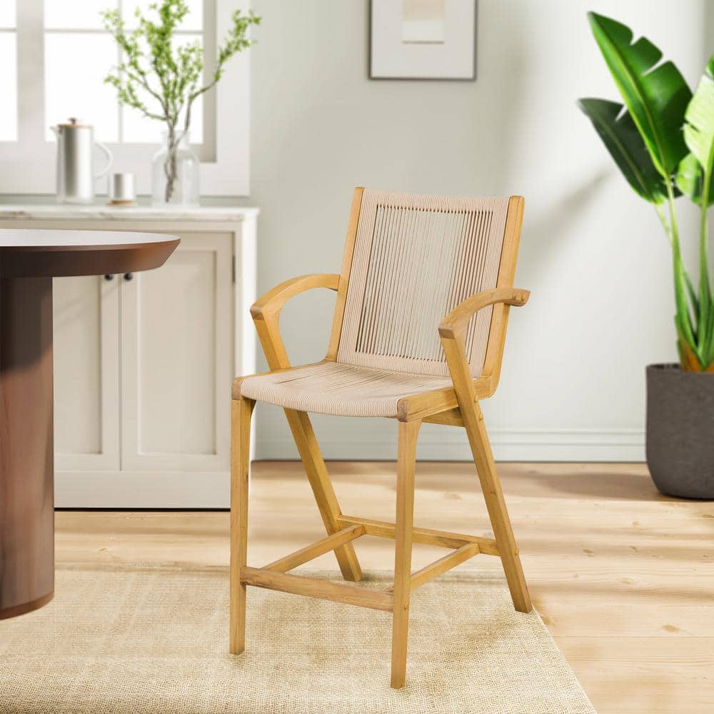 Luca 26 in. High Back Wood Tan Rope Bar Stool - Honeycomb Finish