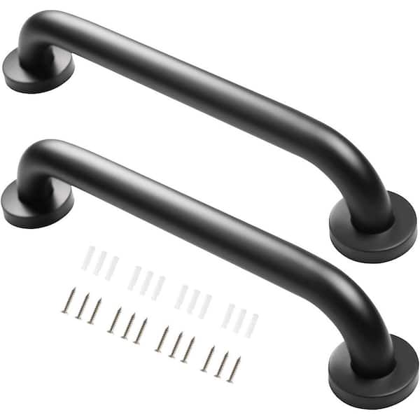 Rustic Pipe Hand Rail Safety Handle Bar Iron Black 2-Pack 16 in. Stairway Deck Banister Indoor Outdoor