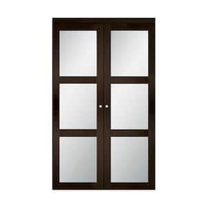 24 in x 80.25 in. Espresso 3-Lite Tempered Frosted Glass MDF Interior French Door