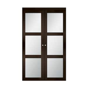 30 in. x 80.25 in. Espresso 3-Lite Tempered Frosted Glass MDF Interior French Door