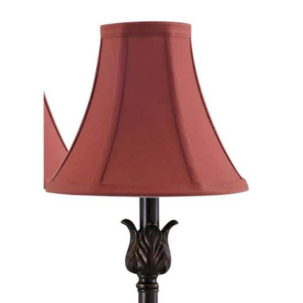 Bronze Buffet Table Lamp Set with Burgundy Fabric Shades