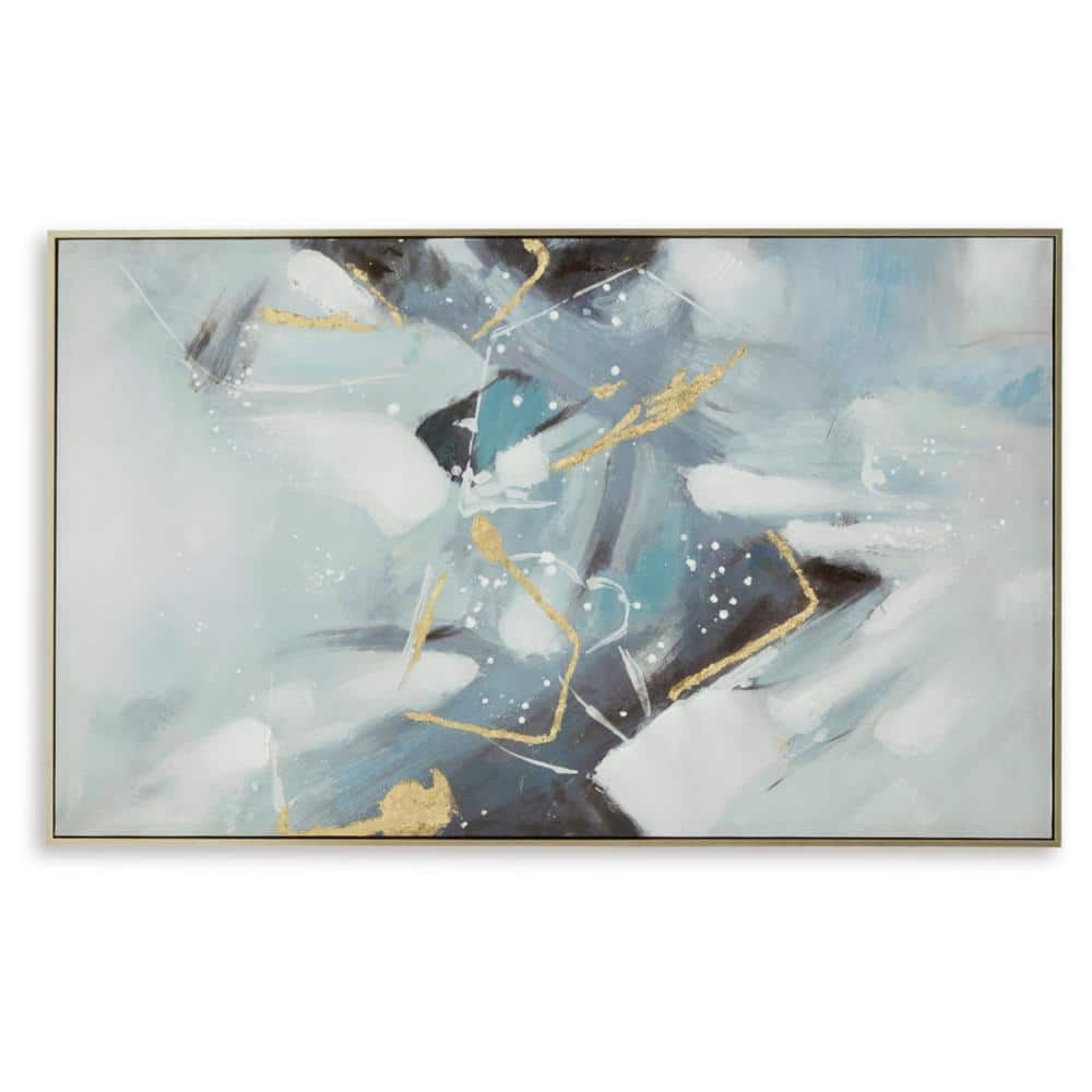 Blue and White Abstract Wall Art with Gold Foil