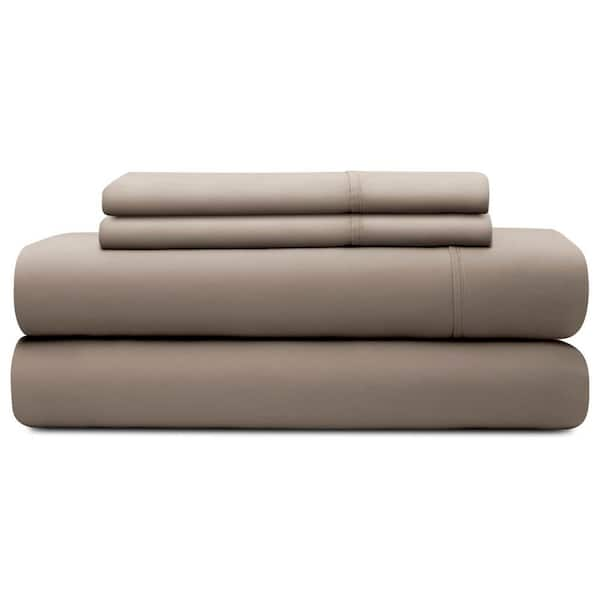 Brookside 4-Piece Sandstone Solid Cotton King Sheet Set