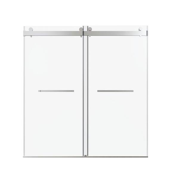 72 in. W x 76 in. H Double Sliding Frameless Soft-Close Shower Door with 3/8 in. Thick SGCC Tempered Glass Chrome