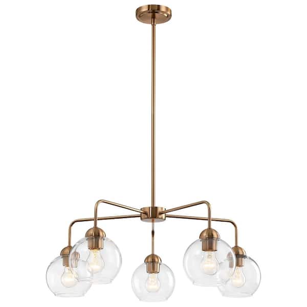 5 light Brass Gold Modern Chandelier for Kitchen Island Dining Room with no bulbs included