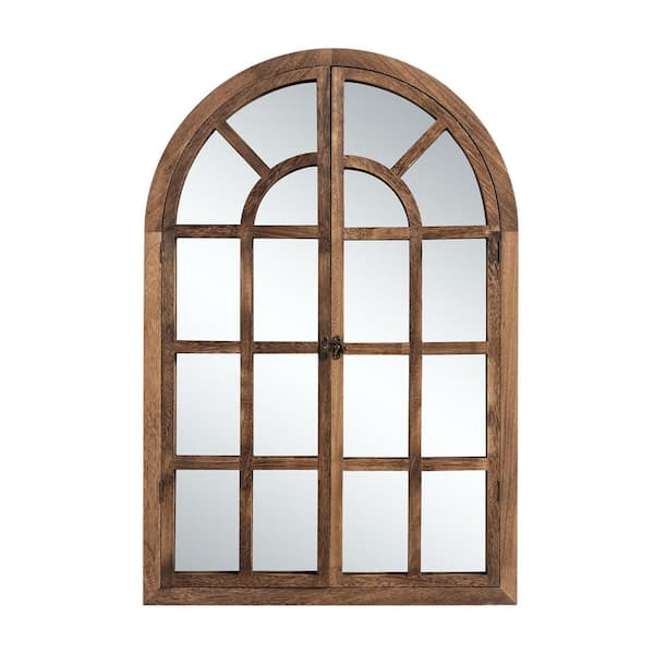 Lirago 36 in. W x 24 in. H Classic Arched Wood Framed Wall Mirror With Opening Door in Charcoal