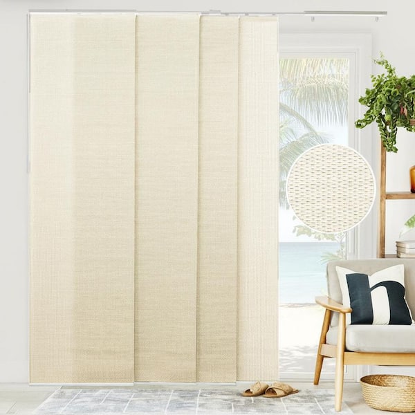 Woven Cut-to-Size Beige Light Filtering Adjustable Sliding Panel Track Blind w/ 23 in Slats Up to 86 in. W X 96 in. L