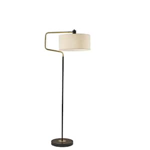 57 in. Black and White 1 Light 1-Way (On/Off) Swing Arm Floor Lamp for Liviing Room with Cotton Round Shade