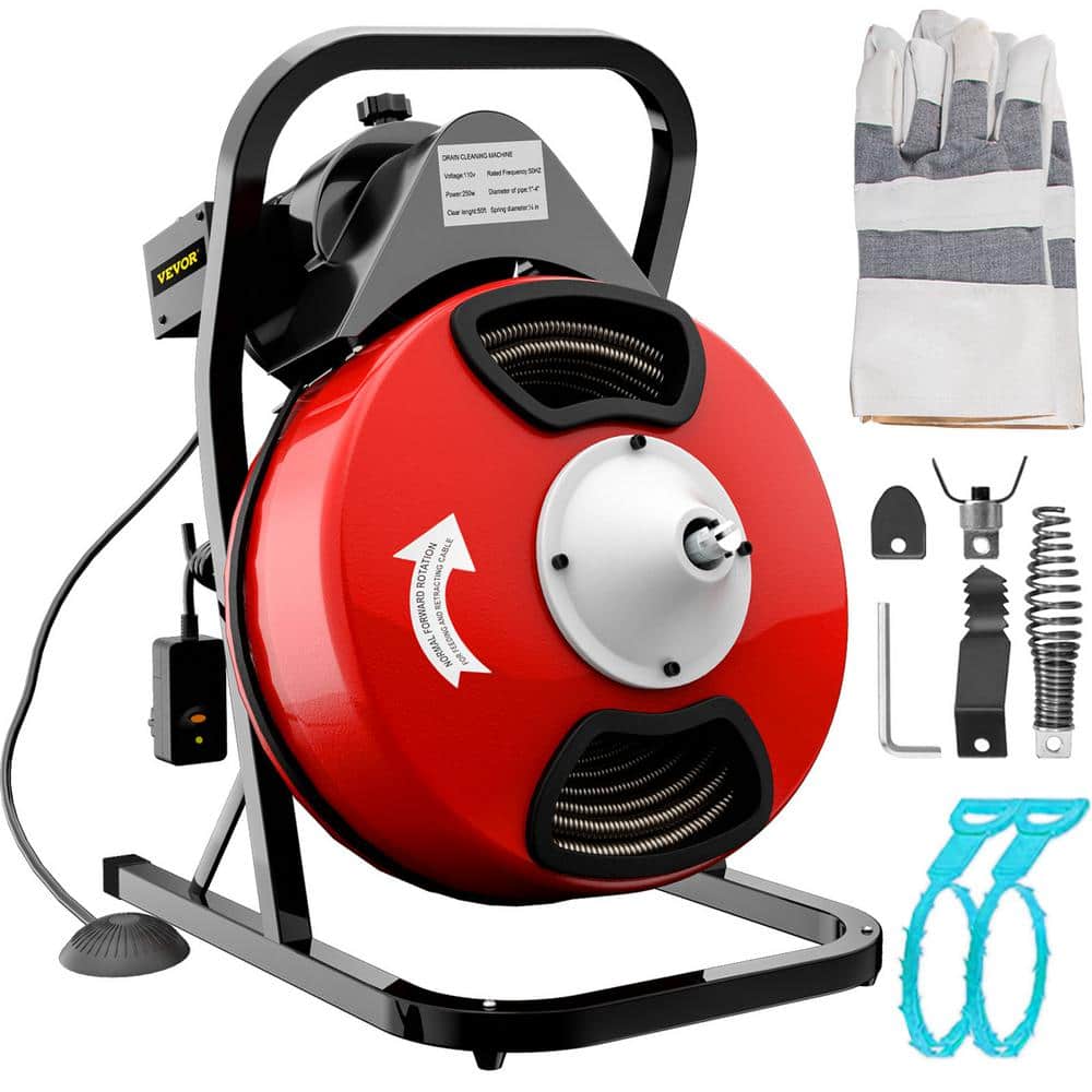 Drain Cleaner Machine 50FTx3/8In. Electric Drain Auger 250W Sewer