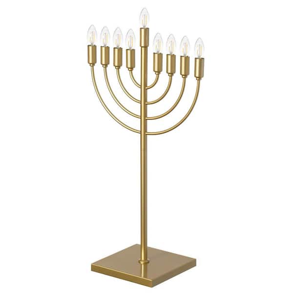 Gold Finish Modern Contemporary Hanukkah Menorah with LED Hanukkah Candles and Remote Control
