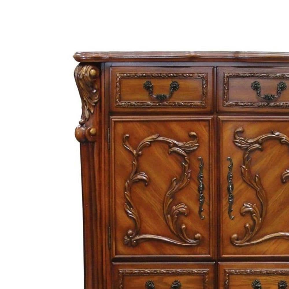 Dresden Cherry Oak 5-Drawer Chest with Carved Details