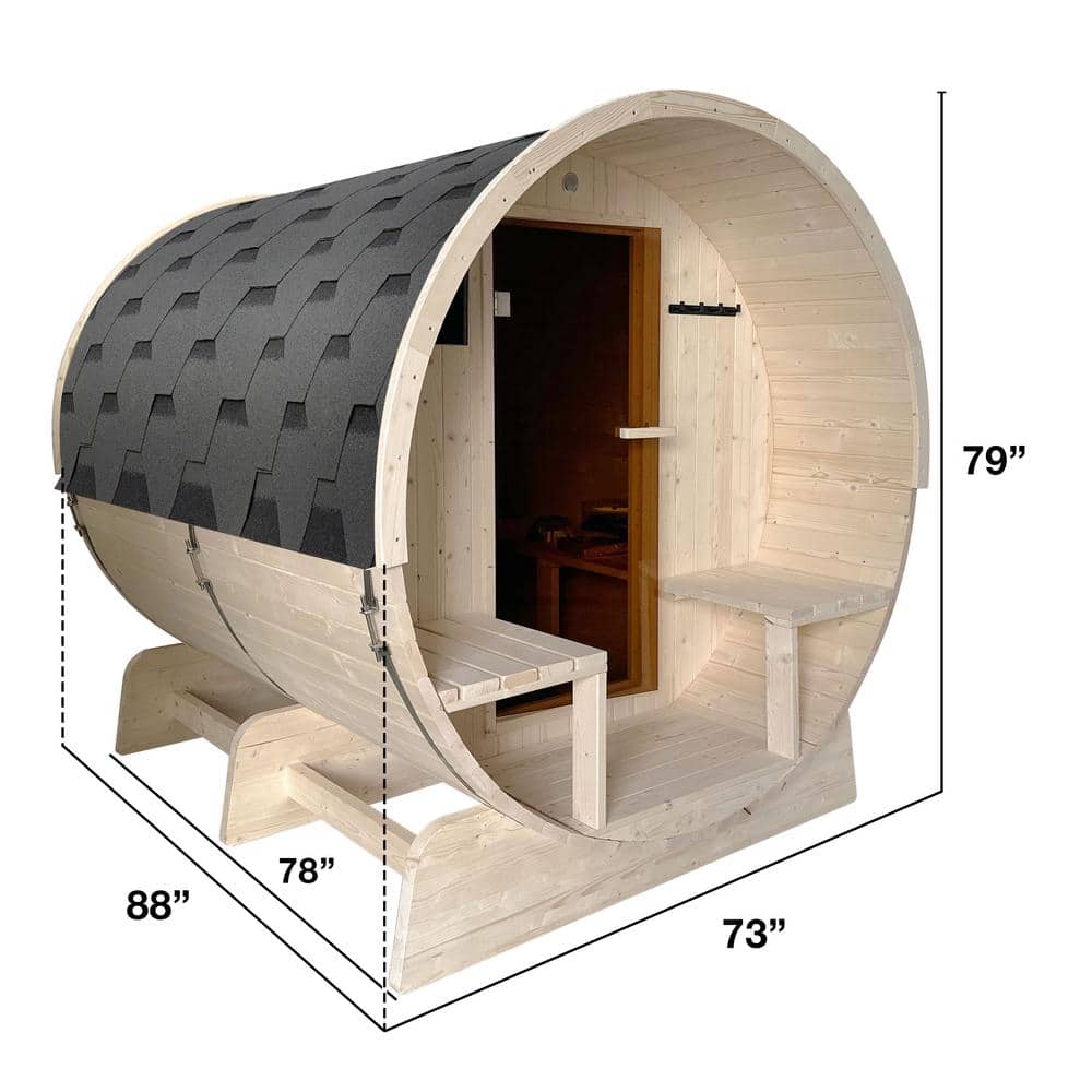 White Pine 8-Person Barrel Sauna with 9 kW Heater