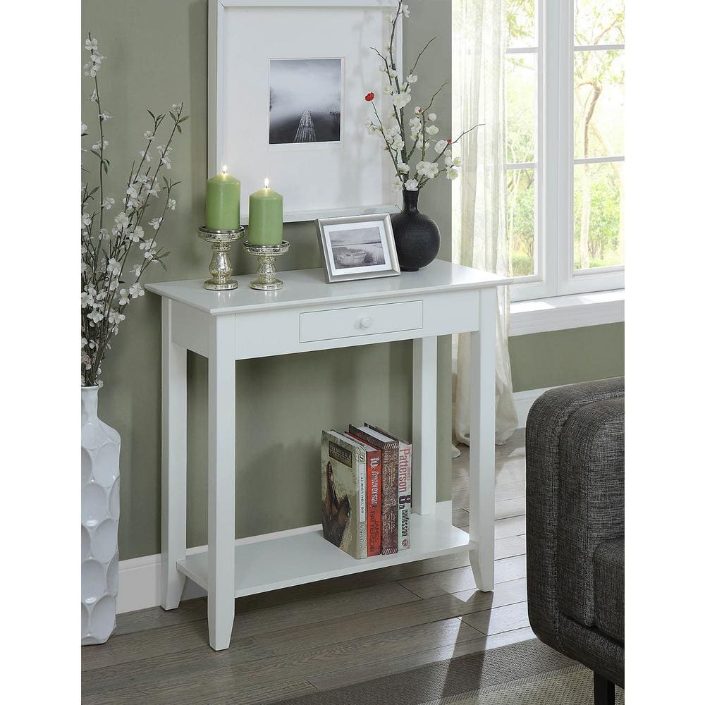 Heritage White Solid Pine Hall Table with Storage Shelf