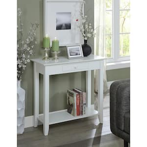 American Heritage 31.5 in.(L) White 30 in.(H) Rectangle Wood Console Table with Drawer and Shelf
