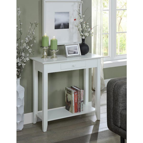 Convenience Concepts American Heritage 31.5 in.(L) White 30 in.(H) Rectangle Wood Console Table with Drawer and Shelf