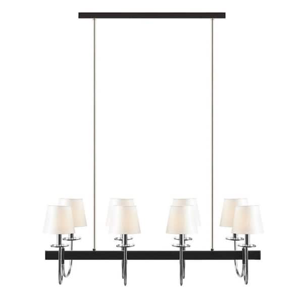 Modern 8-Light Black with Drum Fabric Shades Traditional Rectangular Chandelier for Dining Room