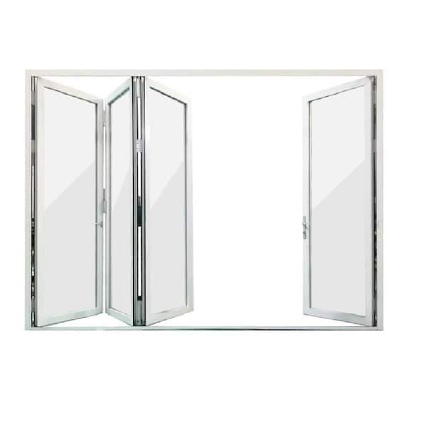 144 in. x 96 in. White Right Opening/Outswing Aluminum Folding Patio Door