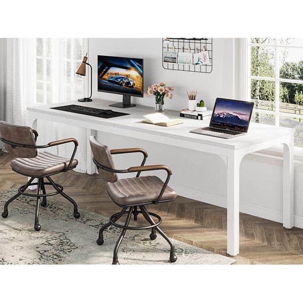 BYBLIGHT Moronia 78.7 in. Rectangular White Wood 2-Person Computer