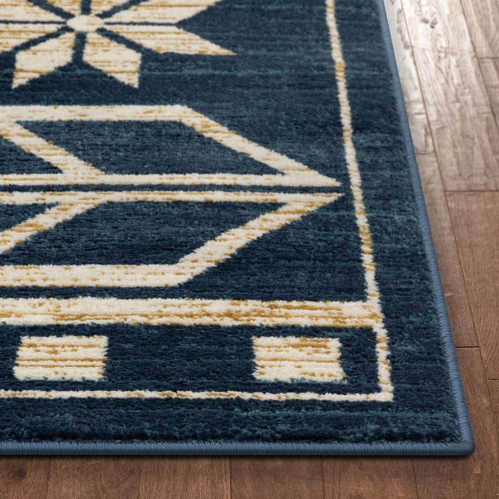 Tulsa Blue and Beige Southwestern Tribal 5' x 7' Area Rug