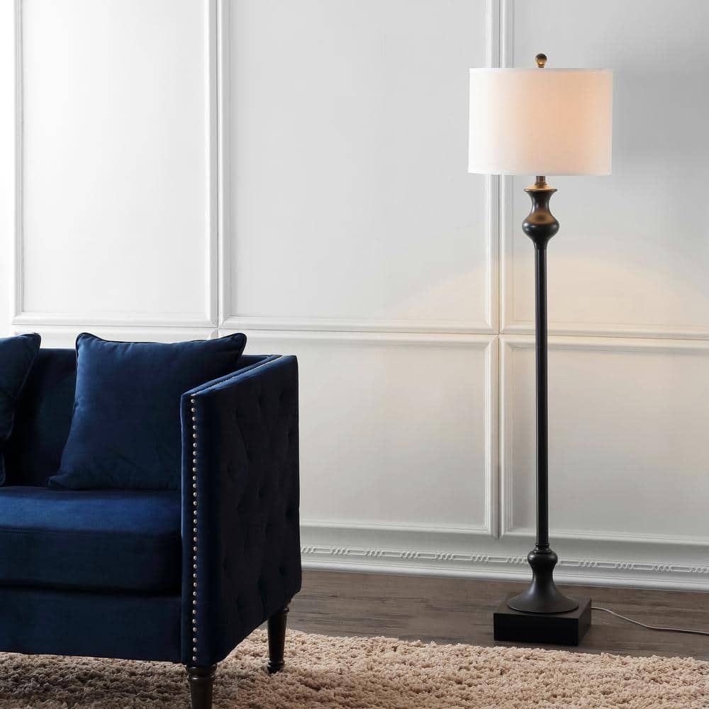 Traditional Black Bronze Arc Floor Lamp with White Shade