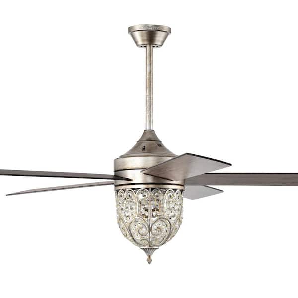 Warehouse of Tiffany Jaxen 52 in. 2-Light Indoor Antique Silver Ceiling Fan with Light Kit and Remote