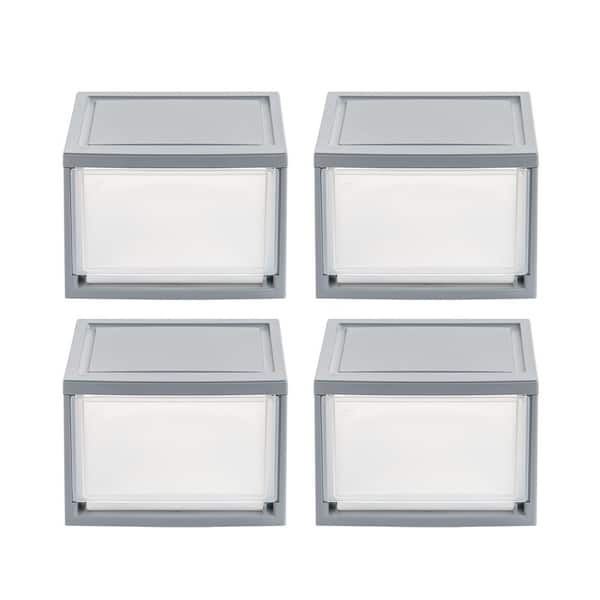 IRIS 4-Pack Gray Stackable Plastic Storage Drawer 8.13-in H x 11.88-in W x  14.06-in D in the Storage Drawers department at