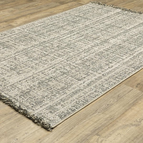 Gables Beige 5 ft. x 7 ft. Solid Distressed Polypropylene Indoor/Outdoor Area Rug