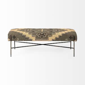 Amelia Green and Brown 55 in. Cotton Blend Bedroom Bench Backless Upholstered