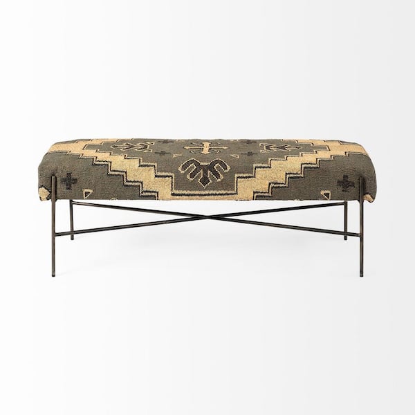 HomeRoots Amelia Green and Brown 55 in. Cotton Blend Bedroom Bench Backless Upholstered