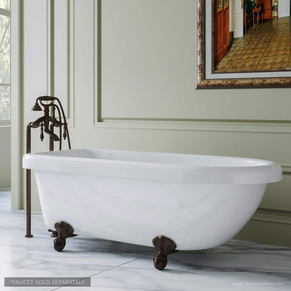 PELHAM & WHITE Laughlin 60 in. Acrylic Clawfoot Bathtub in White, Ball ...