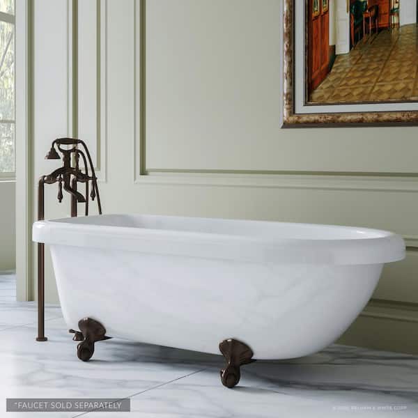 PELHAM & WHITE Laughlin 60 in. Acrylic Clawfoot Bathtub in White, Ball-and-Claw Feet, Drain in Oil Rubbed Bronze