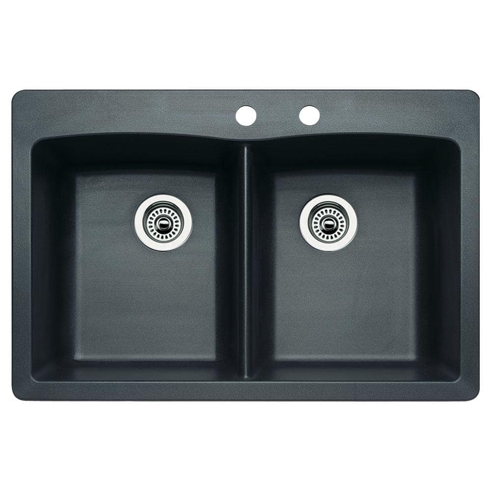 Diamond Dual-Mount Granite 33 in. 2-Hole 50/50 Double Bowl Kitchen Sink in 