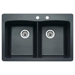 Diamond Dual-Mount Granite 33 in. 2-Hole 50/50 Double Bowl Kitchen Sink in Anthracite