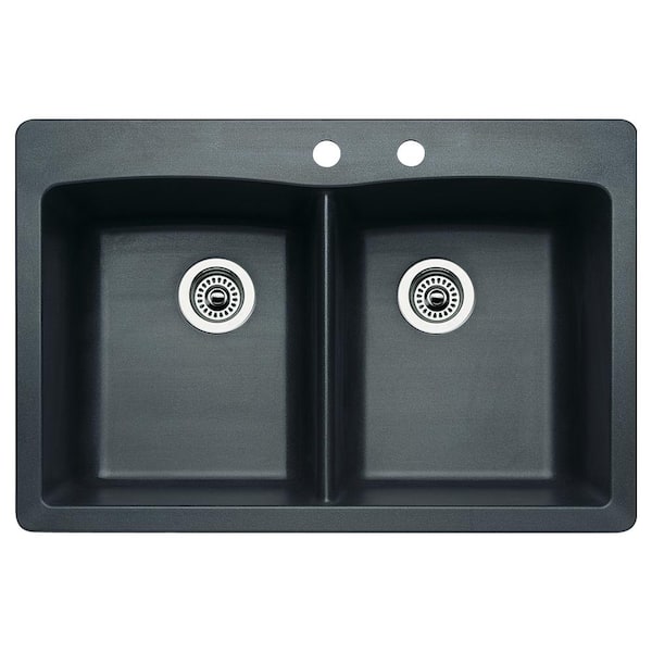 Blanco Diamond Dual-Mount Granite 33 in. 2-Hole 50/50 Double Bowl Kitchen Sink in Anthracite