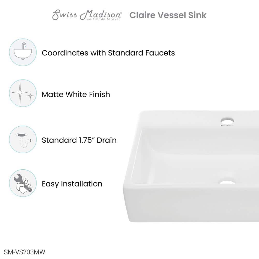 Claire 21" Matte White Ceramic Above-Counter Vessel Sink