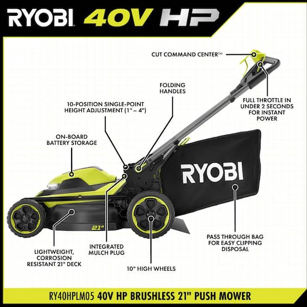 40V HP Brushless 21" Cordless Walk Behind Push Mower w/ Attachment Capable String Trimmer, Edger, Batteries & Chargers