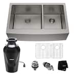 Standart PRO 16 Gauge Stainless Steel 36" Double Bowl Farmhouse Apron Kitchen Sink with WasteGuard Garbage Disposal